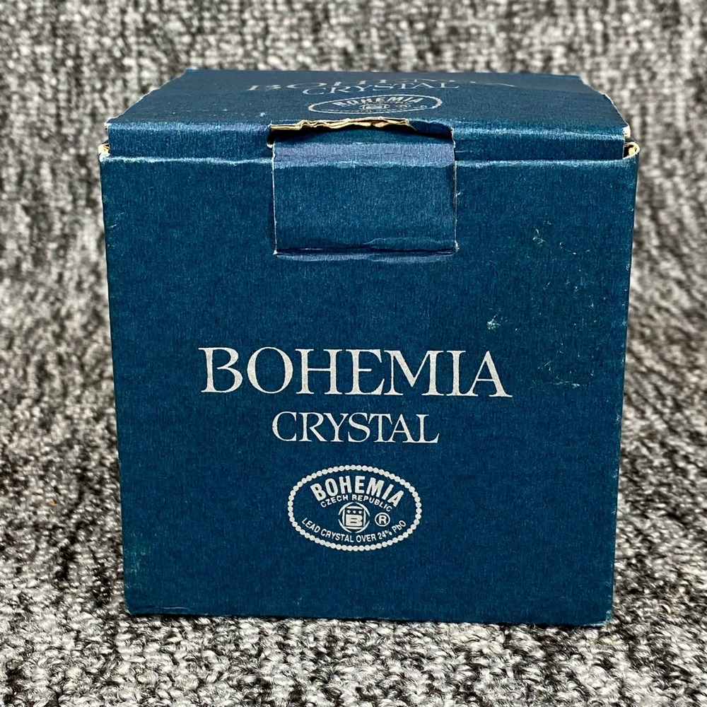 Bohemia Crystal Perfume Bottle Fan Stopper 24% Lead Cut Glass Czech Republic Box